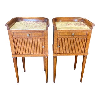 19th Century French Inlaid Burled Walnut Night Stands -A Pair For Sale