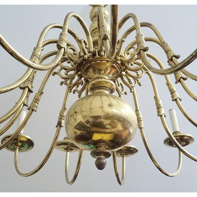 Brass Vintage German Mid-Century Modern Dutch Style Brass 15 Light Chandelier For Sale - Image 8 of 9