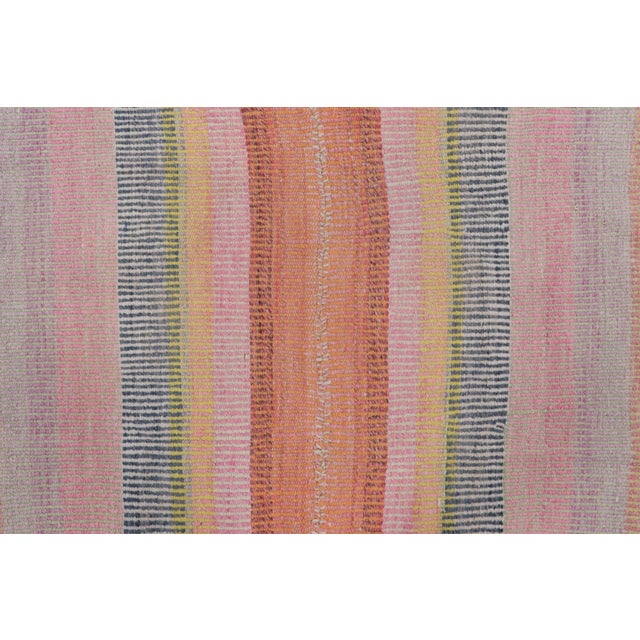 Traditional Vintage Peruvian Square Kilim, Muted Pink & Orange Striped Design - Rug & Kilim For Sale - Image 3 of 7