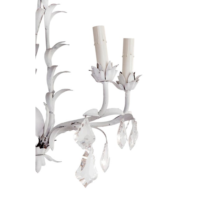 White 1960s Italian Painted Metal & Crystal Wall Sconces /Three Lights - a Pair For Sale - Image 8 of 12