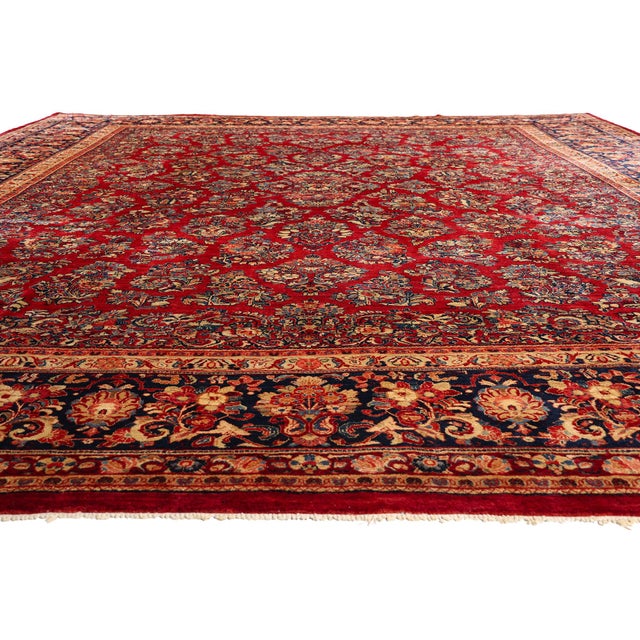 Victorian Red Antique Persian Sarouk Rug, 13'08 X 17'02 For Sale - Image 3 of 10