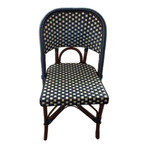French Bistro Café Side Chair, Navy & Gold Rattan Weave