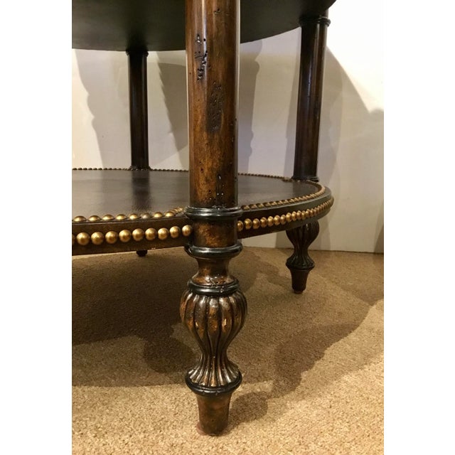 Transitional Round Transitional Chocolate Brown Leather and Brass Center Table For Sale - Image 3 of 6