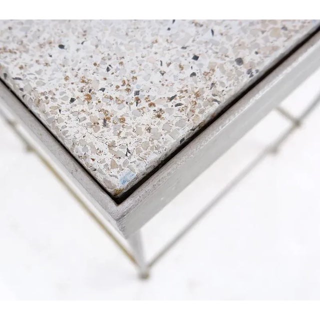 Silver Outdoor Side Table with Fish Stone Slab Top For Sale - Image 8 of 12