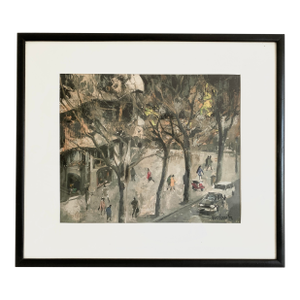 1990s European Post Impressionist Street Scene Litho