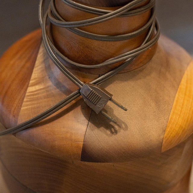 Vintage 1970s Segmented Wood Table Lamps in Walnut, Cherry, and Maple - A Pair For Sale - Image 14 of 14