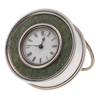 Antique 20th Century Edwardian Silver & Shagreen Desk Clock, London, 1910 For Sale