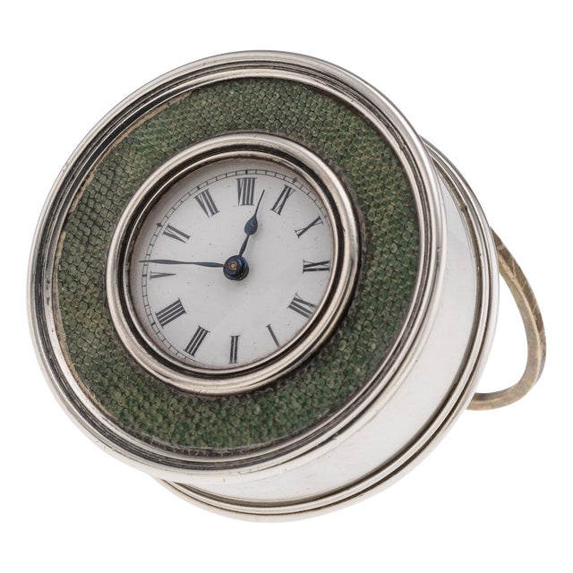 Antique 20th Century Edwardian Silver & Shagreen Desk Clock, London, 1910 For Sale