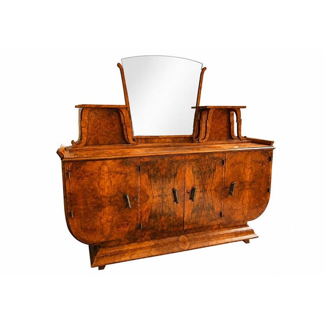 Art Deco Walnut Burl Sideboard with Mirror, 1980s For Sale - Image 3 of 8
