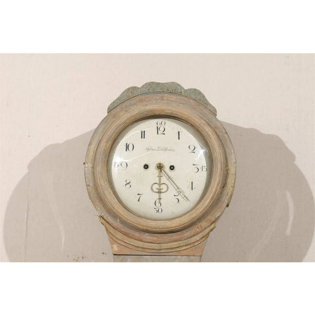 18th Century Swedish Floor Clock With Scalloped Base and Original Paint For Sale - Image 9 of 11