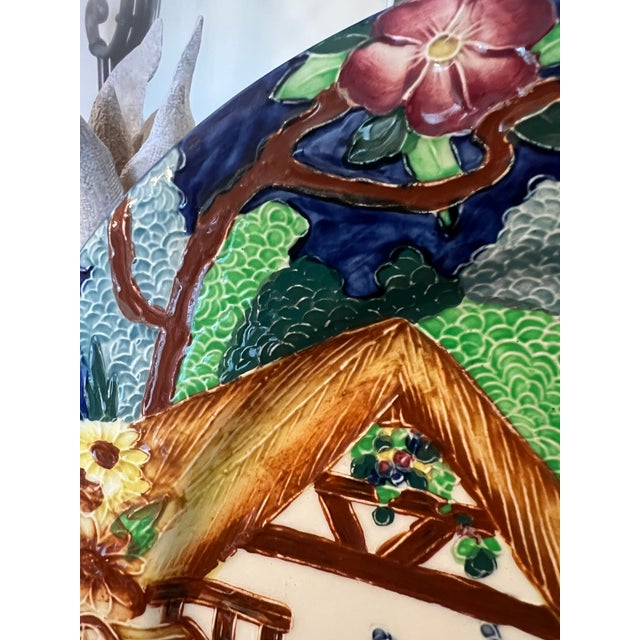 English Antique Maling Pottery Plate, 11” English Majolica Tube Lined Display Plate For Sale - Image 3 of 9