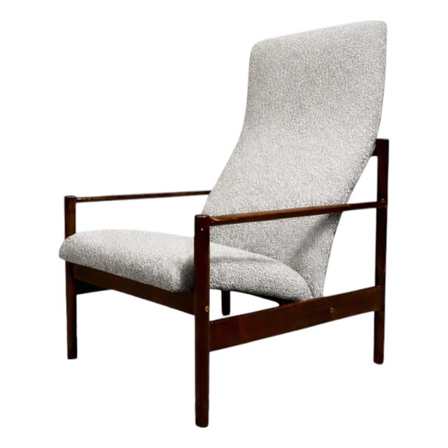 Tall Armchair in Imbuia Wood & Grey Bocule, Michel Arnoult, 1960s - Lot 154A For Sale