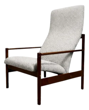 Tall Armchair in Imbuia Wood & Grey Bocule, Michel Arnoult, 1960s - Lot 154A
