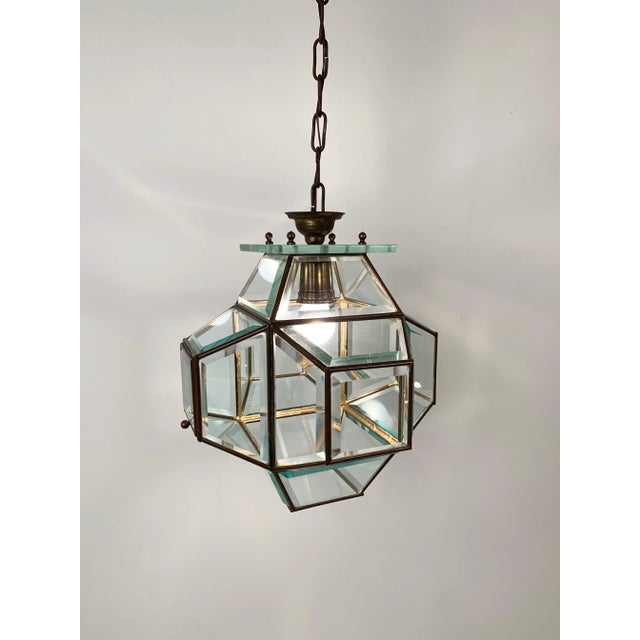 Large Italian Lantern in Brass & Cut Glass, 1950s For Sale - Image 9 of 17