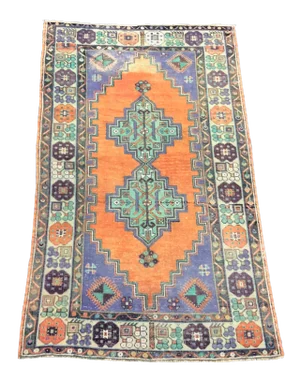 Vintage Turkish Hand Knotted Wool Oushak Rug- 3′8″ × 6′4″