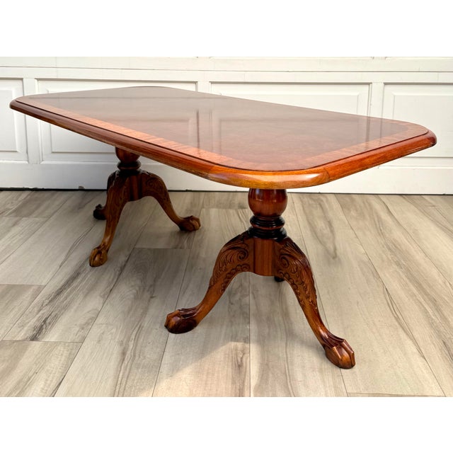 Baker Furniture Company English Georgian Revival Burl Veneer Coffee Table With Double Pedestal Base For Sale - Image 4 of 18