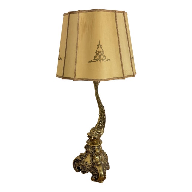 Large Rococo Revival Brass Table Lamp, 1950s For Sale