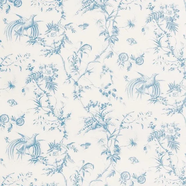 Victorian Sample - Schumacher X Jill Lasersohn Toile De La Prairie Fabric in Blue For Sale - Image 3 of 3