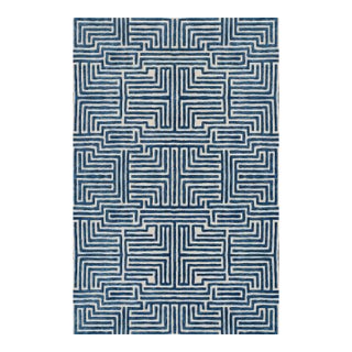Knossos Hand-Tufted Maze Rug, Blueberry Blue, 4x6 For Sale