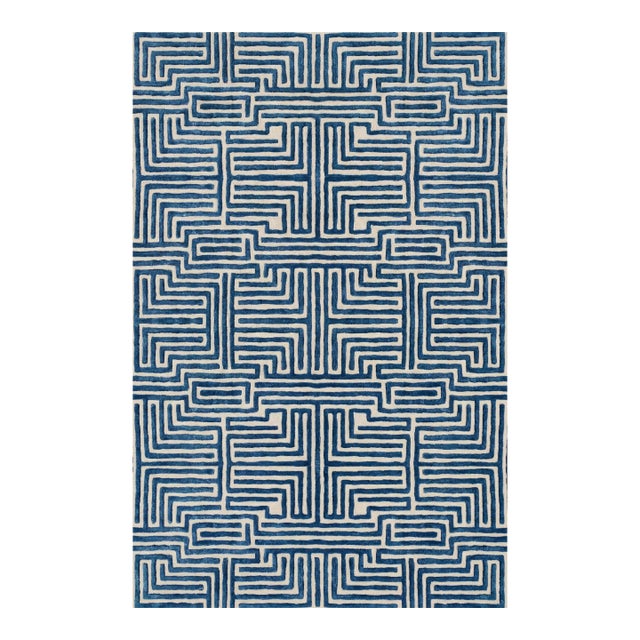 Knossos Hand-Tufted Maze Rug, Blueberry Blue, 4x6 For Sale