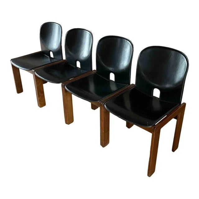 Black Walnut & Black Leather Model 121 Dining Chairs & Extendable Model 778 Dining Table by Tobia & Afra Scarpa for Cassina, 1968, Set of 5 For Sale - Image 8 of 18