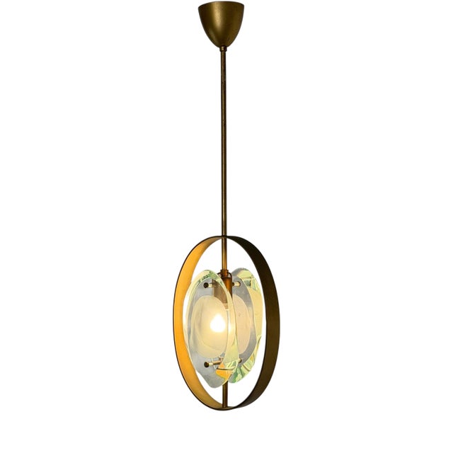 Model 1933 Pendant in Brass and Glass by Max Ingrand for Fontana Arte, Italy, 1961 For Sale