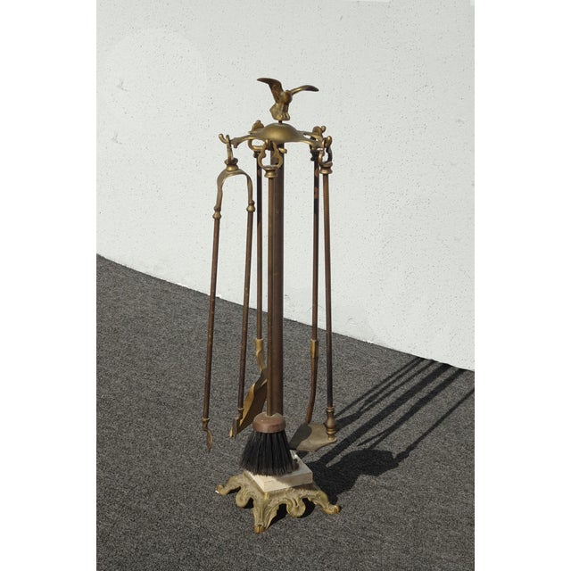 French Country Vintage Brass Fireplace Tools With Eagle Motif and Marble Base ~ French Country For Sale - Image 3 of 16