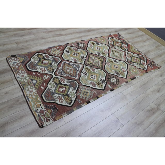 Rustic 1960s Southwestern Style Handmade Oushak Area Kilim Rug For Sale - Image 3 of 12