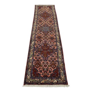 Hamedan Runner 2’8” X 9’6” Pink Wool Vintage Tribal Hand-Knotted Rug For Sale