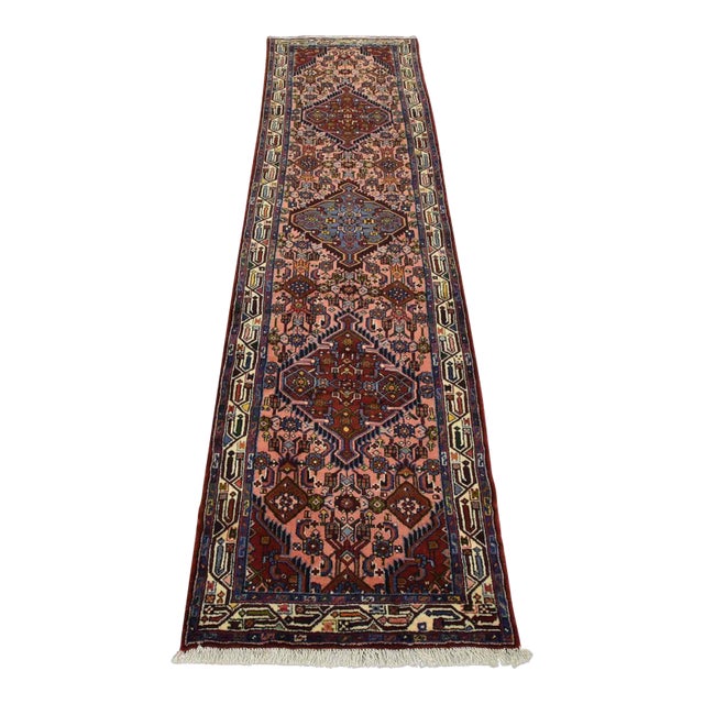 Hamedan Runner 2’8” X 9’6” Pink Wool Vintage Tribal Hand-Knotted Rug For Sale