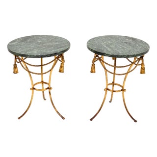 Italian Gilt Metal and Marble Side Tables, 1950s, Set of 2 For Sale