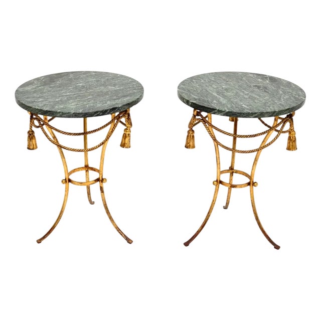 Italian Gilt Metal and Marble Side Tables, 1950s, Set of 2 For Sale