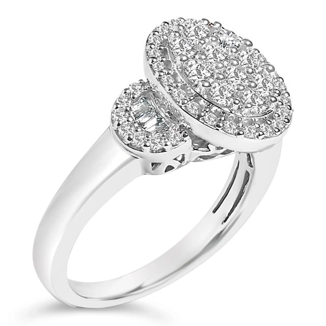 Contemporary 10K White Gold 1.0 Cttw Diamond Oval Cluster with Halo Vintage-Inspired Art Deco Buckle Style Statement Ring (G-H Color, SI1-SI2 Clarity), Size 7.25 For Sale - Image 3 of 8