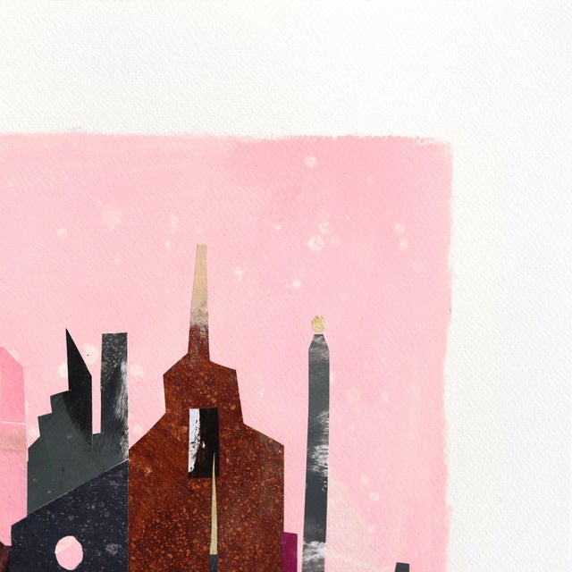 Abstract A Pink Sky - Abstract Colorful Urban Collage Mixed Media Art on Paper Original Artwork by Maria C Bernhardsson For Sale - Image 3 of 6