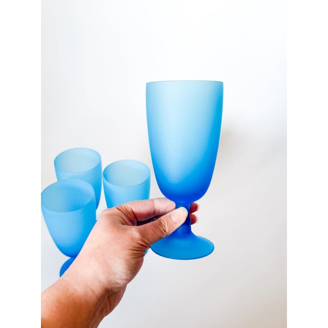 Blue 1960s Carlo Moretti Satinato Electric Blue Goblets- Set of 4 For Sale - Image 8 of 12