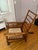 Vintage, likely 1930s, reclining arts-and-crafts, Morris style oak chair with floral upholstery.