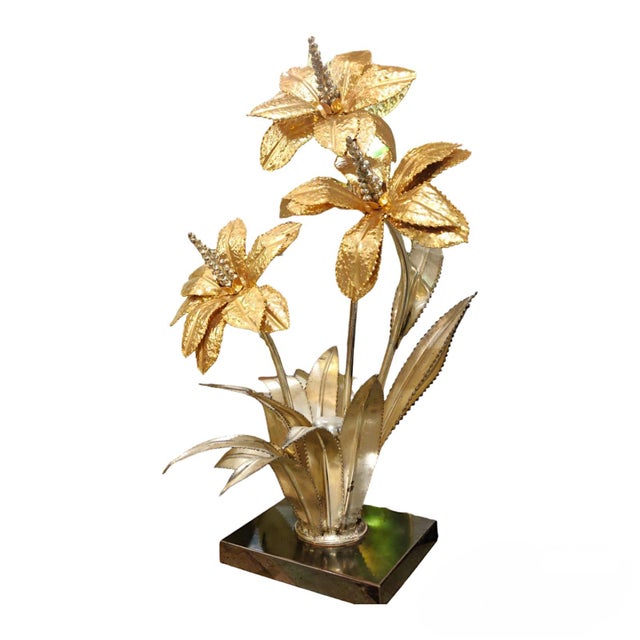 1970s Golden Flower Table Lamp, 1960s For Sale - Image 5 of 5