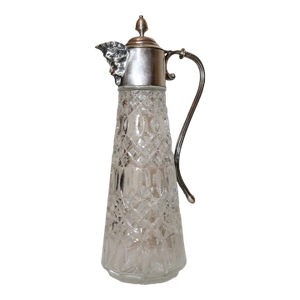 1930s Share Antique Ornate Figural English Silver Plated Pressed Glass Wine Claret Decanter