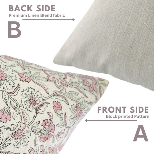 Fabdivine Jarul Block Print Pillow Cover 16x16 Inch Linen Blend Handmade Accent Cushion For Sale - Image 4 of 9