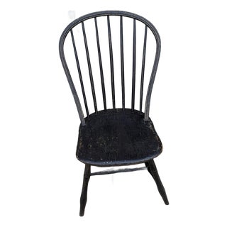 Antique Black Painted Bow-Back Kitchen Windsor Side Chair, Ca. 1800 For Sale