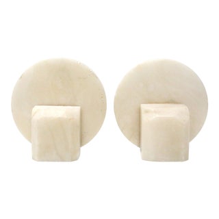 Vintage Mid Century Round Marble Stone Bookends - a Pair For Sale