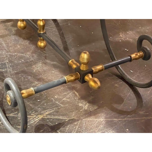  French Steel and Bronze Bakers Tables With Original Grey Marble Tops For Sale - Image 4 of 10