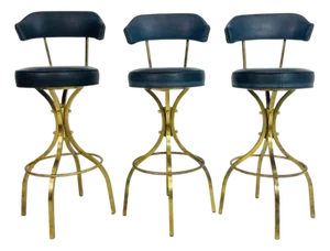 Set of 3 Attributed to Charles Hollis Jones “Sinatra” Solid Brass Swivel Bar Stools, Usa 1960's