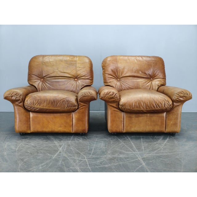 Cognac Buffalo Leather Lounge Armchairs from Arcon Italia, 1970s, Set of 2 For Sale - Image 3 of 18