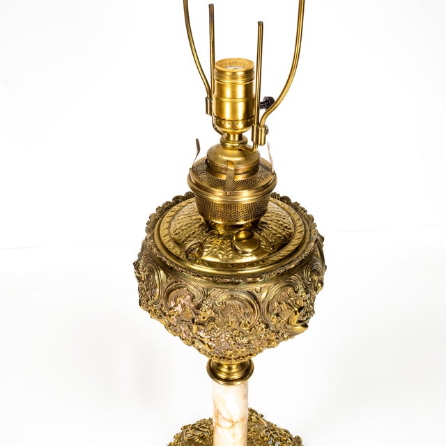 1960s Vintage Converted Brass & Marble Oil Lantern Table Lamp Chairish