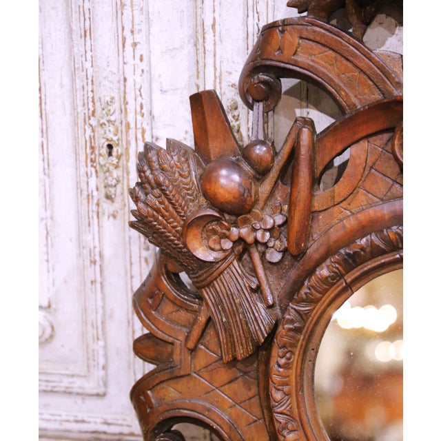 19th Century French Black Forest Style Carved Oak Mirror With Hunt Motifs For Sale - Image 4 of 8
