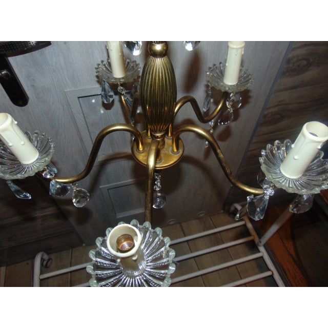 Metal Brass Chandelier with Crystals, 1950s For Sale - Image 7 of 12