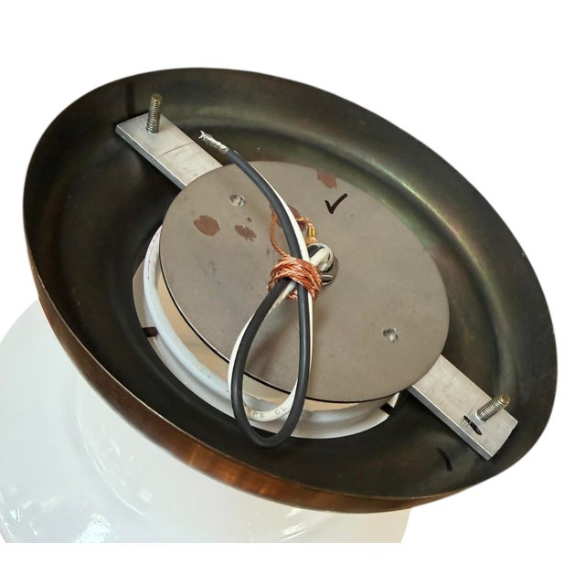 Vintage Mid-Century Modern Milk Glass Ceiling Light With Black Pinstripe For Sale - Image 4 of 4