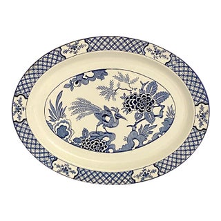 Antique Blue and White Platter Made in England by Wood & Sons Yuan Pattern Circa 1927 For Sale
