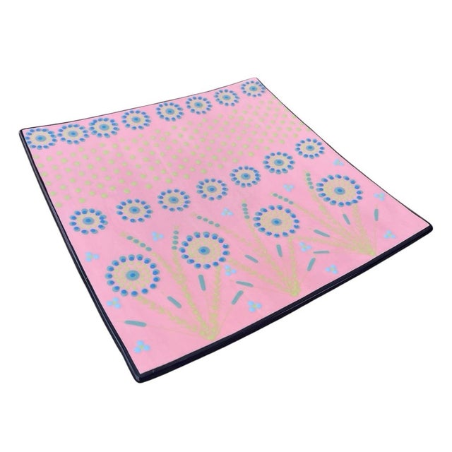 Add a striking touch of global artistry to your collection with this vibrant vintage square plate, beautifully handcrafted...